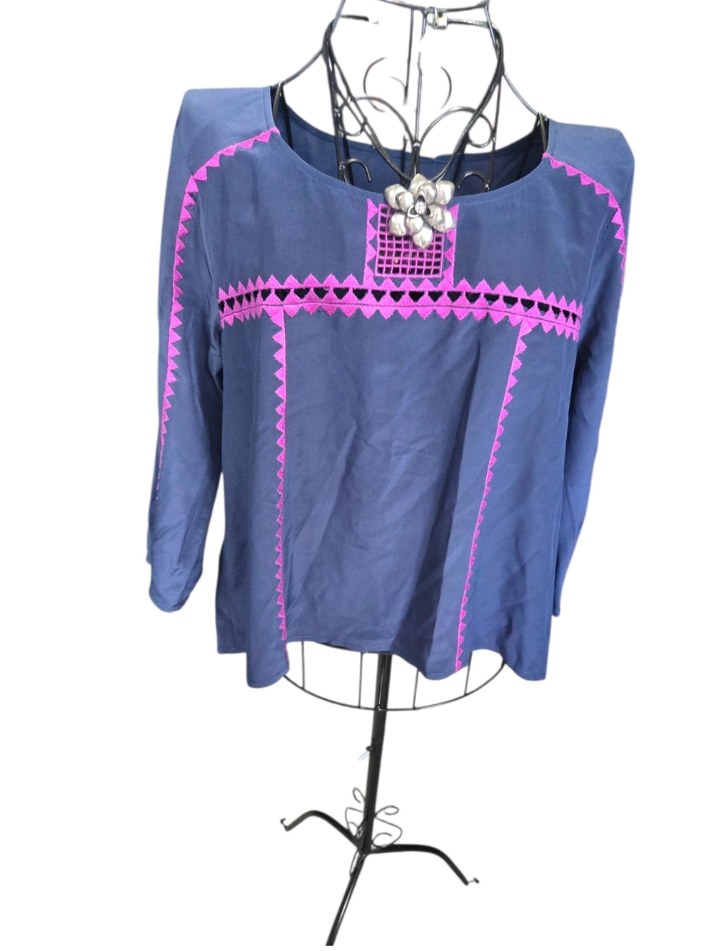 BCBGMaxAzria Navy Tunic with Hot Pink Geometric Trim